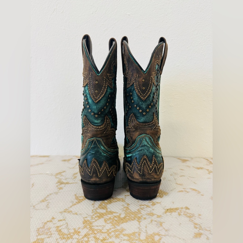 COBARCA Women’s Turquoise & Brown Leather Brass Studded Boots MX 23 - Picture 7 of 10